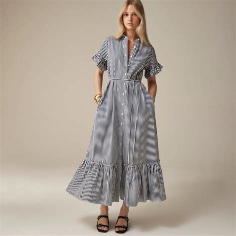 Striped Stretch Cotton Poplin Shirtdress 